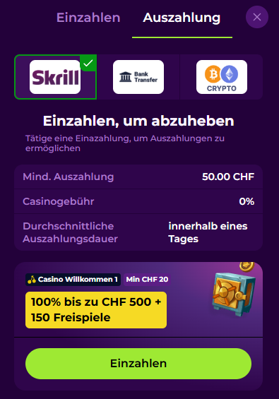 Abhebung von Geldern von der Spin Mama-Website