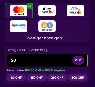 Einzahlung auf der Spinmama-Website