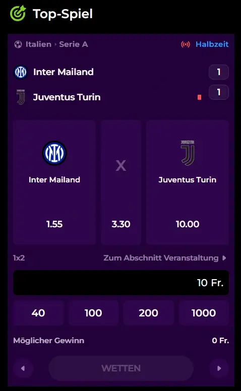 Sportveranstaltungen auf der Spinmama-Website